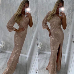 Charming Chic One Shoulder Mermaid Sequins Prom Party GownsEveing Party Dress