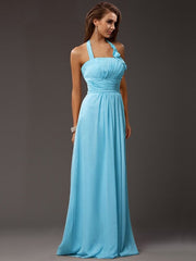 Charming Halter Sleeveless Ruffles Long Chiffon Bridesmaid Dresses