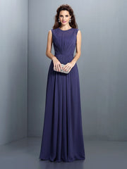 Charming High Neck Pleats Sleeveless Long Chiffon Bridesmaid Dresses