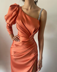 Charming Long Front Split Long Prom Dresses With Long Sleeve