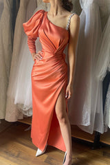 Charming Long Front Split Long Prom Dresses With Long Sleeve