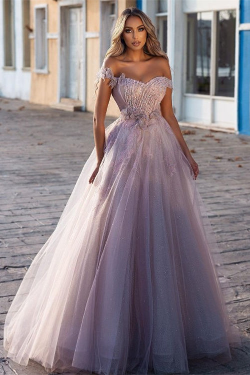 Charming Off-the-shoulder Tulle Prom Dress With Beads