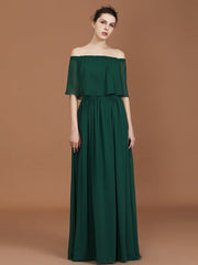 Charming Pleats Off-the-Shoulder Chiffon Bridesmaid Dress