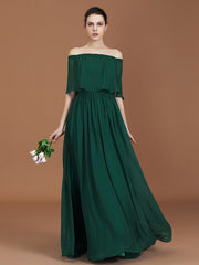 Charming Pleats Off-the-Shoulder Chiffon Bridesmaid Dress