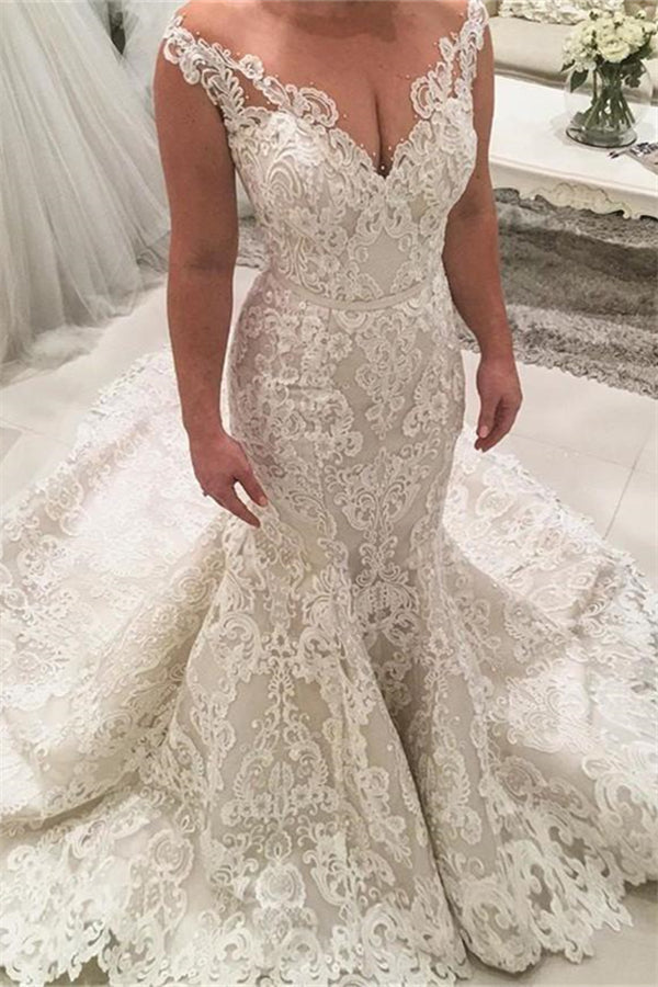 Charming Sleeveless Mermaid Lace Wedding DressNew Arrival Long Bridal Gowns