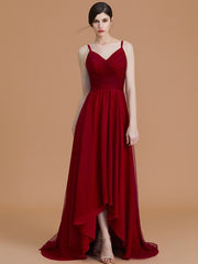 Charming Spaghetti Straps Sleeveless Asymmetrical Ruffles Chiffon Bridesmaid Dresses