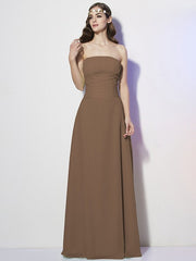 Charming Strapless Sleeveless Pleats Long Chiffon Bridesmaid Dresses