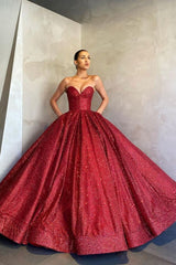 Charming Sweetheart Aline Prom Party GownsBurgundy Glitter Evening Gown