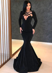 Chic Long Sleevess Mermaid Sweep Train Prom Party Gowns