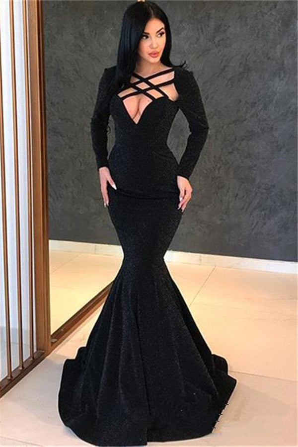 Chic Long Sleevess Mermaid Sweep Train Prom Party Gowns
