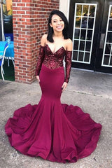 Chic Off-the-Shoulder Appliques Prom Party Gowns| Chic V-neck Long Sleevess Prom Gown