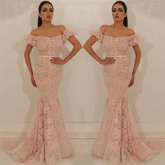 Chic Off-the-Shoulder Lace Prom Party Gowns| Chic Mermaid Sleeveless Long Prom Party Gowns