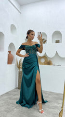 Chic Off-the-Shoulder Sleeveless Mermaid Prom Dresses Long Slit Online