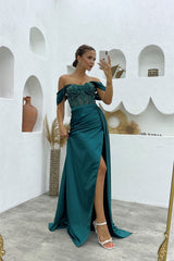 Chic Off-the-Shoulder Sleeveless Mermaid Prom Dresses Long Slit Online