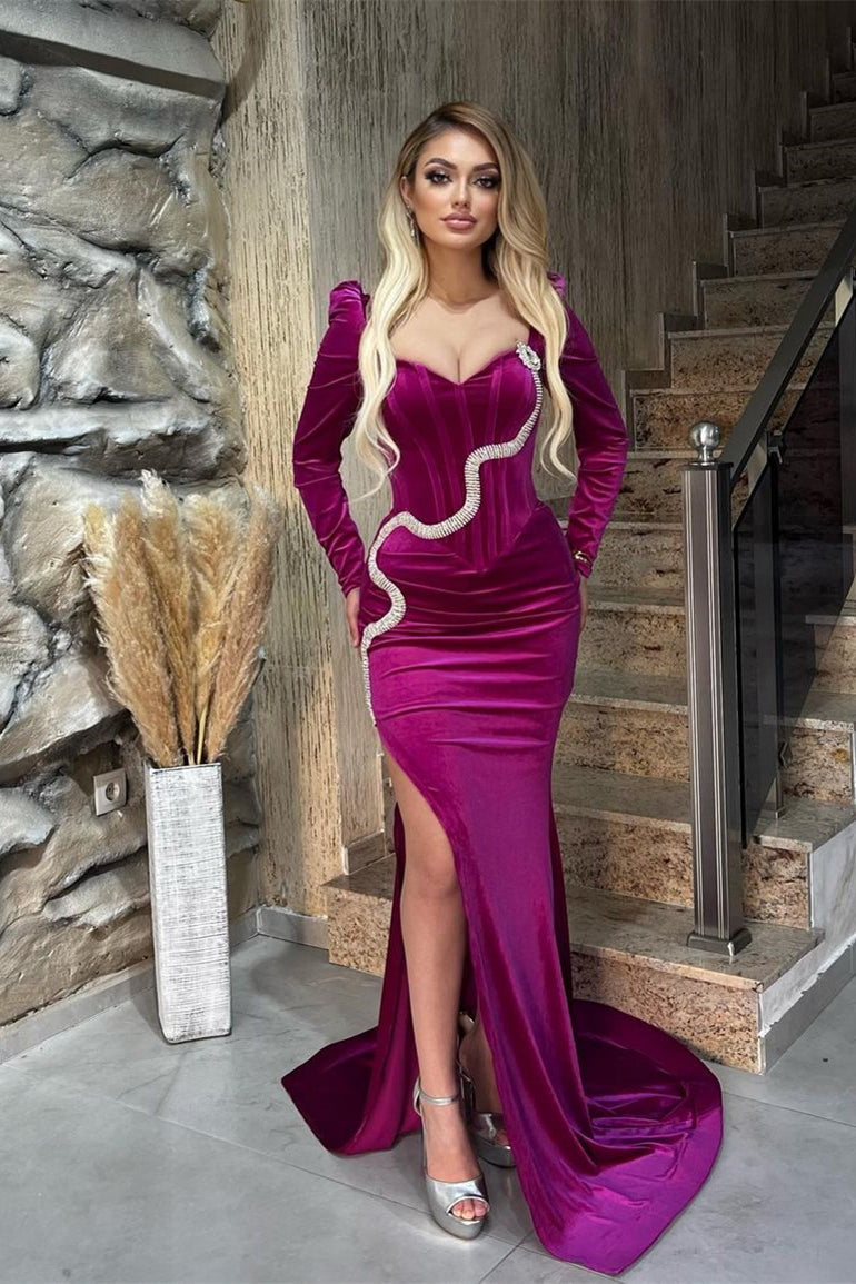 Chic Sweetheart Long Sleeves Mermaid Prom Dresses Long Slit Online