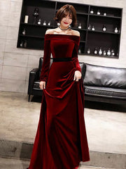 Classic Evening Dresses Velvet Long Sleeve Off Shoulder Maxi Dresses