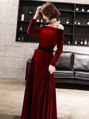 Classic Evening Dresses Velvet Long Sleeve Off Shoulder Maxi Dresses