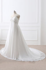 Classic Fabulous A line Chiffon Wedding Dresses Straps Appliques Lace Up Bridal Gowns