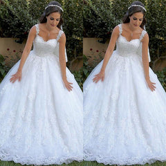 Classic Lace Appliques Straps Wedding Dresses Sleeveless On Sale