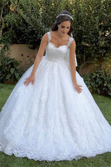 Classic Lace Appliques Straps Wedding Dresses Sleeveless On Sale