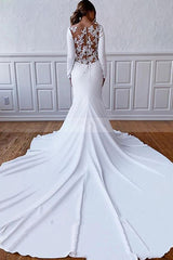 Classic Long Sleevess Bateau White Wedding Reception Dress Floor Length Wedding Dress