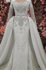 Classic Long Sleevess Mermaid Wedding Dresses with Overskirt