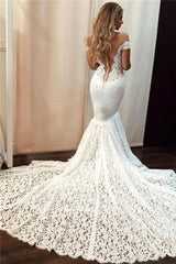 Classic Off the shoulder White Mermaid Wedding Dress