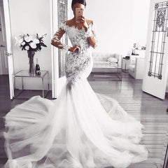 Classic Off the ShoulderWedding Dresses Long Sleevess Mermaid Lace Bridal Gowns