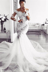 Classic Off the ShoulderWedding Dresses Long Sleevess Mermaid Lace Bridal Gowns
