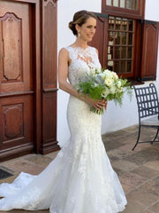 Classic Sleeveless Strap Lace Appliques Mermaid Bridal Wedding Dresses