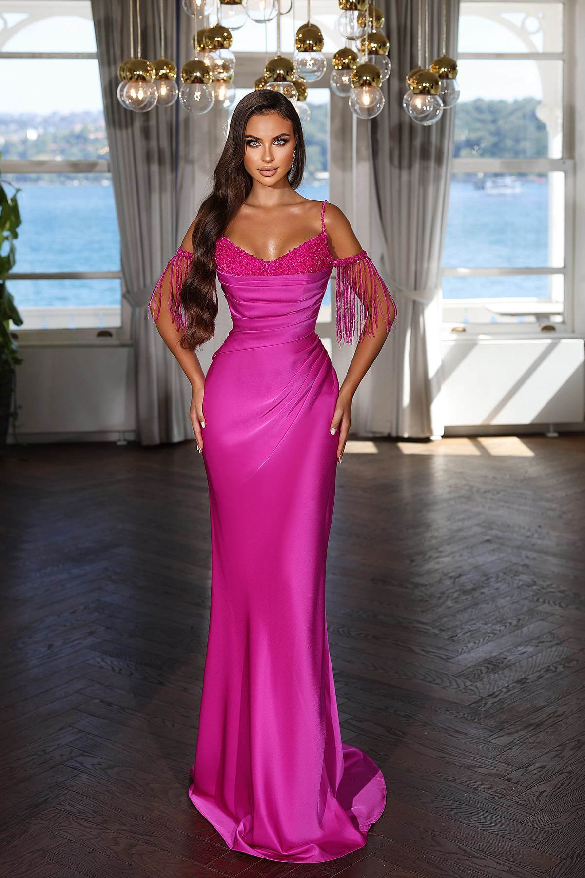 Classic Spaghetti Straps Mermaid Evening Dress with Beads