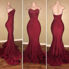 Classic Strapless Appliques Sweep Train Mermaid Prom Dresses