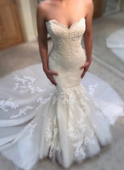 Classic Summer Mermaid Wedding Dresses Sweetheart Neck Appliques Sleeveless Bridal Gowns