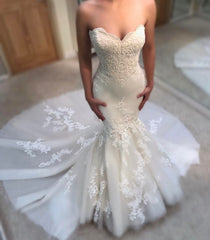 Classic Summer Mermaid Wedding Dresses Sweetheart Neck Appliques Sleeveless Bridal Gowns