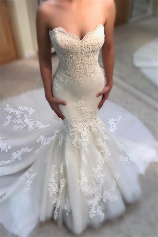 Classic Summer Mermaid Wedding Dresses Sweetheart Neck Appliques Sleeveless Bridal Gowns