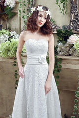 Classic Sweetheart Lace Wedding Dress Ankle Length Empire Bridal Gown