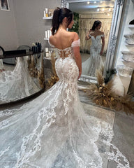 Classic Sweetheart Off-the-Shoulder Sleeveless Mermaid Lace Wedding Dress