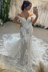 Classic Sweetheart Off-the-Shoulder Sleeveless Mermaid Lace Wedding Dress