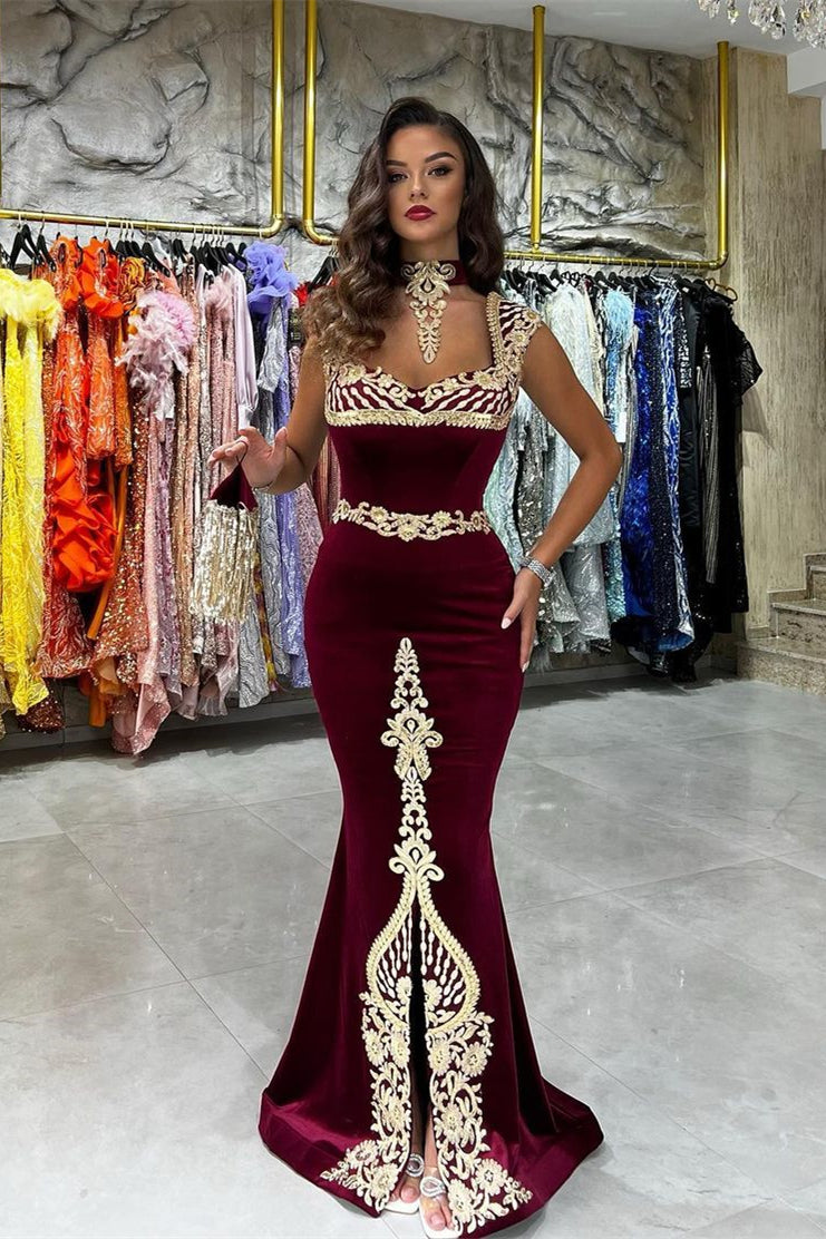 Classic Sweetheart Sleeveless Mermaid Burgundy Prom Dresses with Appliques