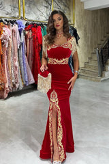 Classic Sweetheart Sleeveless Mermaid Ruby Prom Dresses Long Slit Online