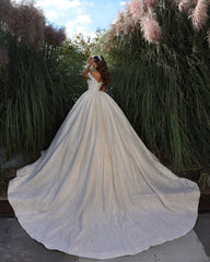 Classic Sweetheart Sleeveless Off-the-Shoulder Lace Wedding Dress With Ruffles Long