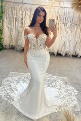 Classic Sweetheart Sleeveless Off-the-Shoulder Mermaid Lace Wedding Dress