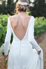 Classic White Bateau Long Sleevess Simple Wedding Dress