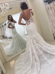 Classic White Off the shoulder Lace Mermaid Backless Wedding Dress