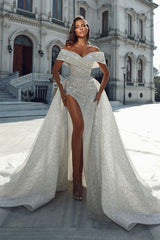 Classy Long Off-the-Shoulder Sequins Wedding Dress Long Slit Online