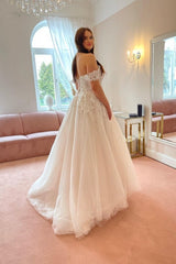 Classy Off the Shoulder Strapless A-Line Lace Tulle Wedding Dresses