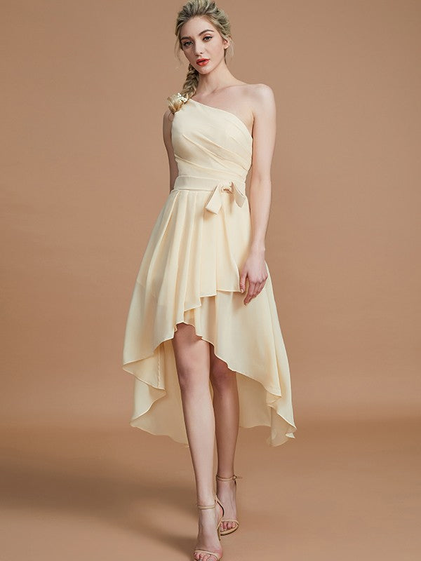 Classy Sleeveless One Shoulders Layers Asymmetrical Chiffon Bridesmaid Dresses