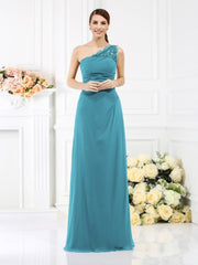 Classy Sleeveless One Shoulders Long Satin Bridesmaid Dresses