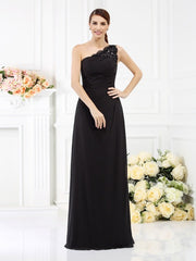 Classy Sleeveless One Shoulders Long Satin Bridesmaid Dresses