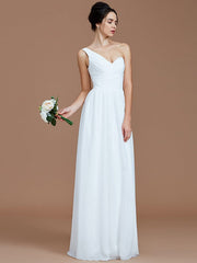 Classy Sleeveless One Shoulders Ruched Chiffon Bridesmaid Dresses